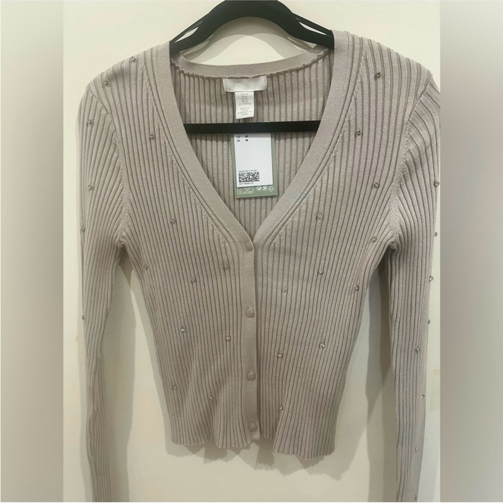 H&M Rhinestone-embellished Ribbed Cardigan NWT - Picture 2 of 5